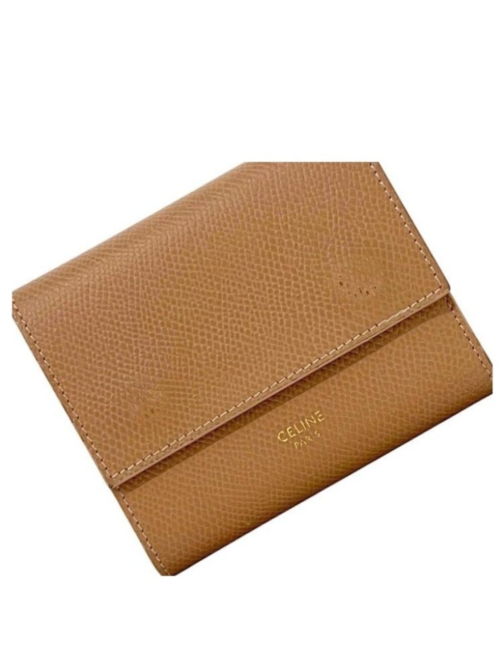 Celine Trifold Wallet Leather Beige